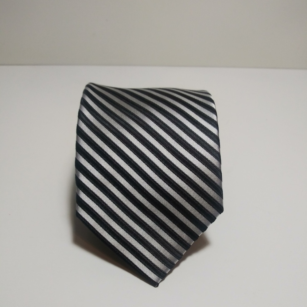Black & White Stripe Silk Tie